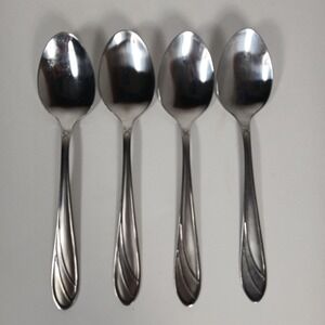 (4) Cambridge Medina Soup Spoon Stainless Steel Silverware Glossy Satin Frosted
